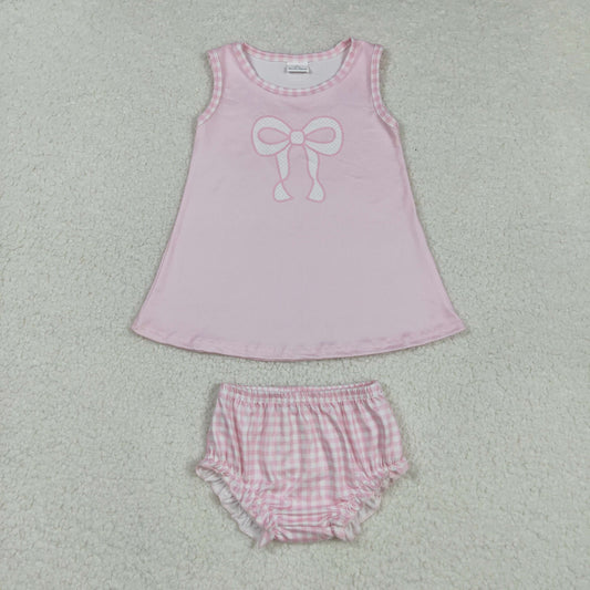 GBO0469 Baby Girls Pink Sleeveless Bows Tunic Ruffle Bummies Clothes Sets