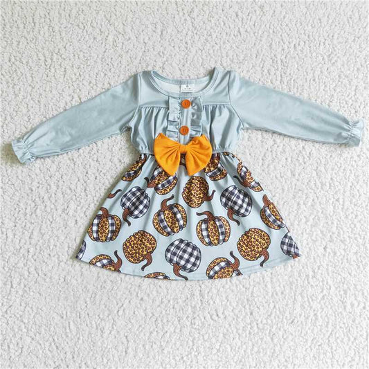 kids leopard pumpkin Dress with bowties GLD0007