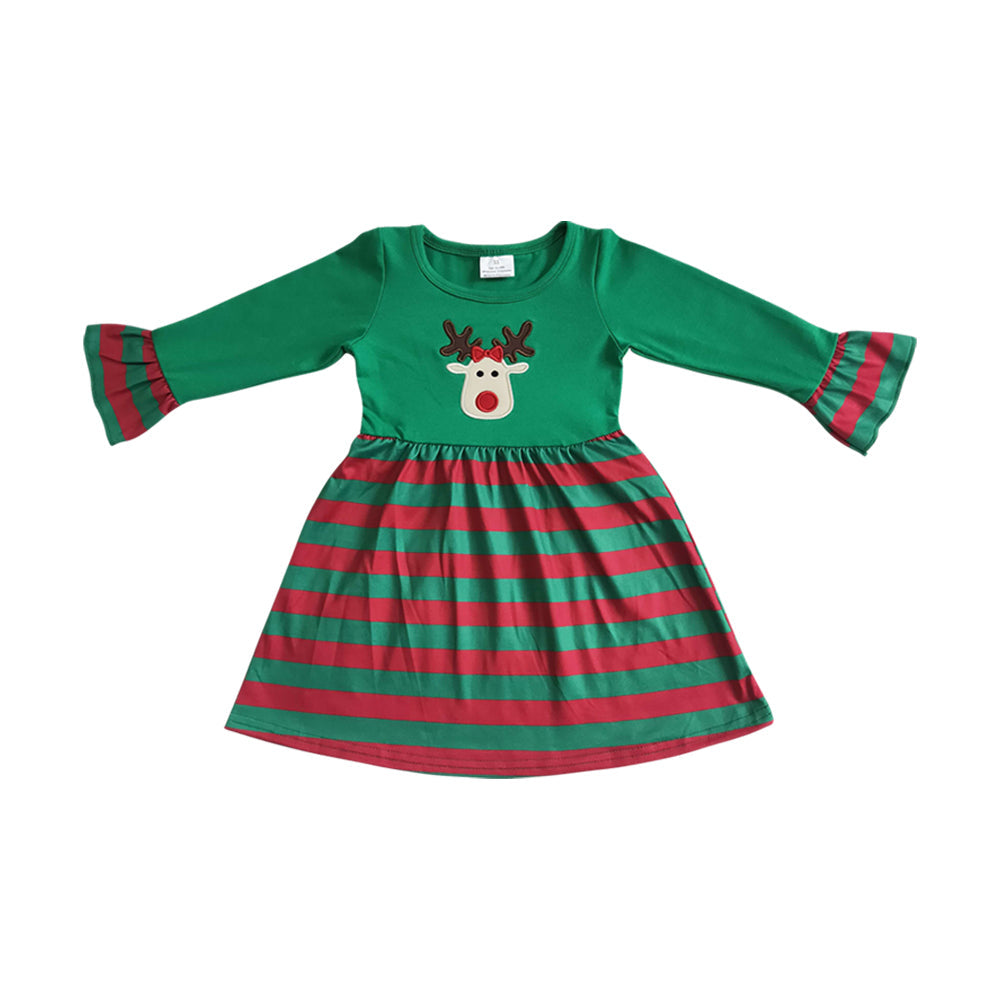 Sibling Christmas Reindeer Embroidery Rompers Dresses Outfits