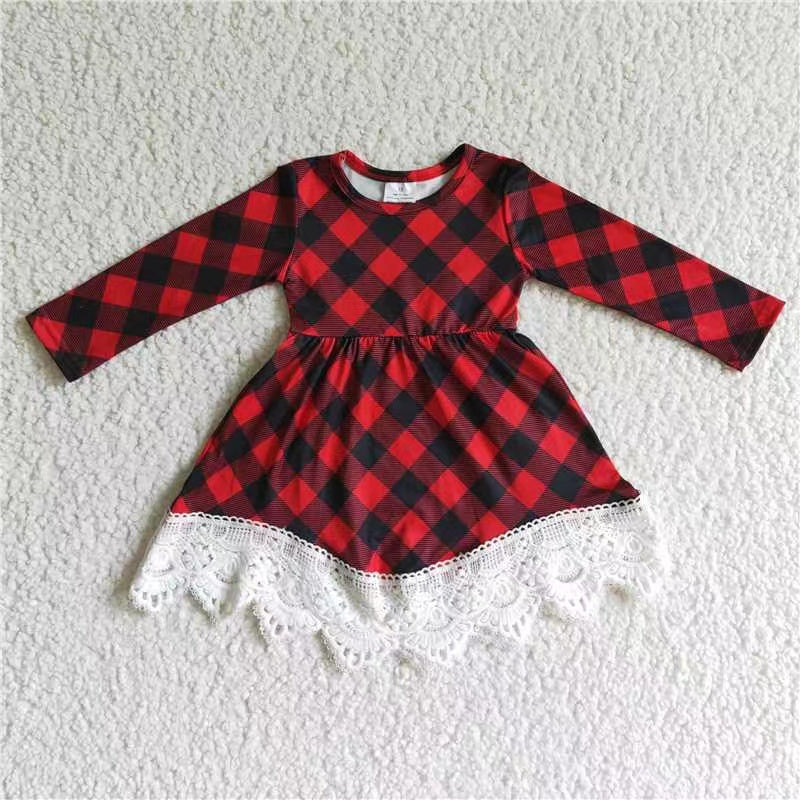 Sibling Baby Girls Long Sleeve Checked Christmas Ruffle Knee Length Dresses