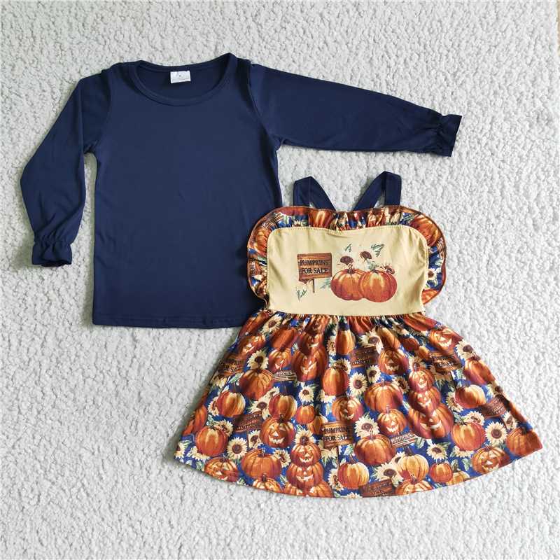 Navy Pumpkin suspender skirts with tops suits GLD0031