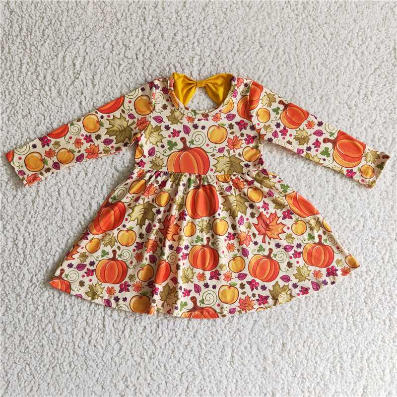 kids pumpkin floral autumn Dress GLD0055