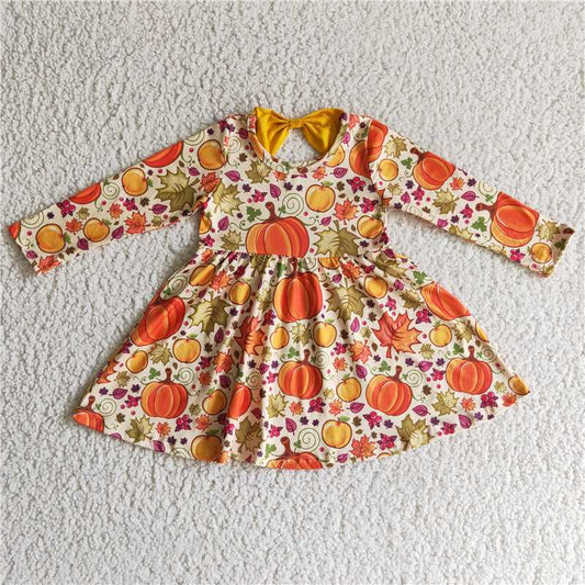 kids pumpkin floral autumn Dress GLD0055