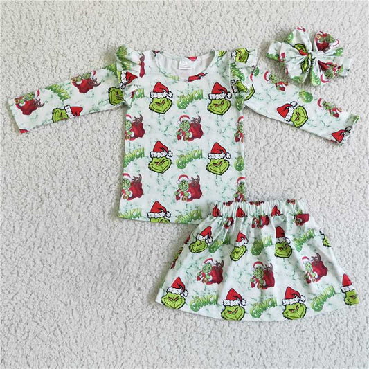 girls Xmas cartoon tops skirts sets GLD0081