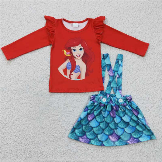 Mermaid T-shirt suspender skirts sets GLD0175