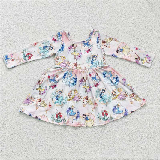 girls cartoon princess long sleeve dress GLD0177