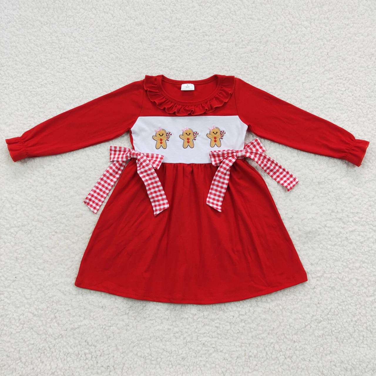 Gingerbread embroidery girls christmas red dress GLD0218