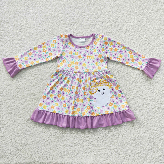 girls Halloween ghost embroidery purple dress GLD0220