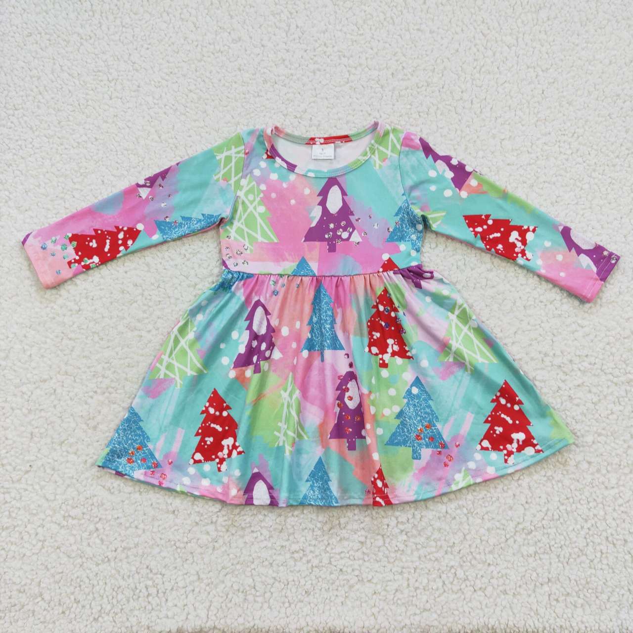 Christmas Tree Colorful long sleeve dress GLD0241