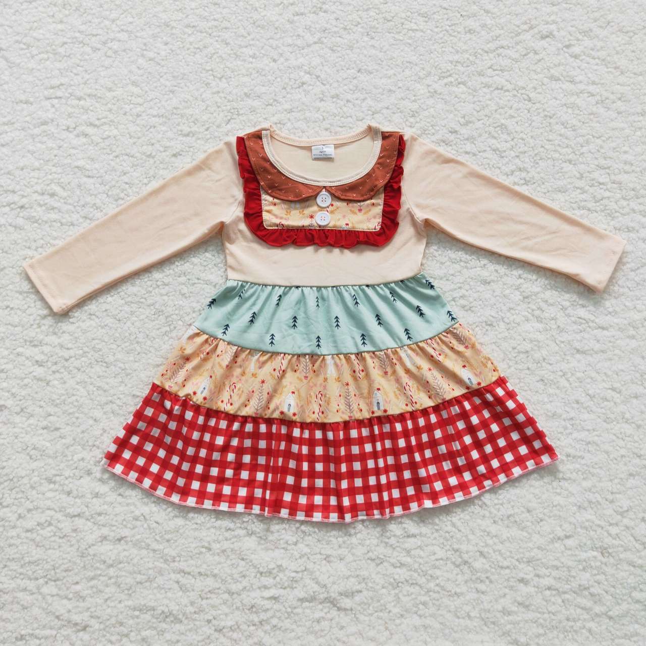 girls Christmas tree red plaid lace dress GLD0246