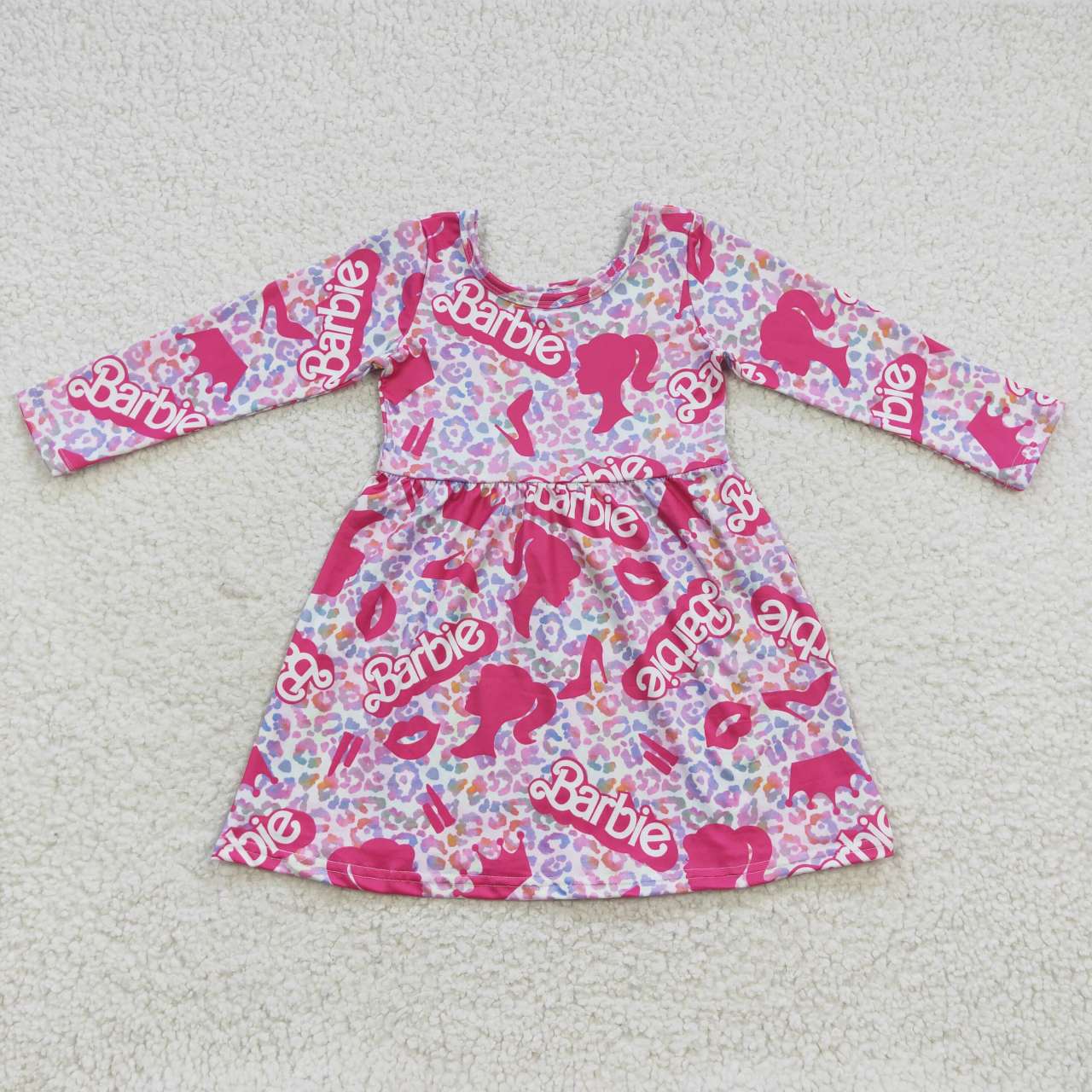 girl pink leopard long sleeve dress GLD0276