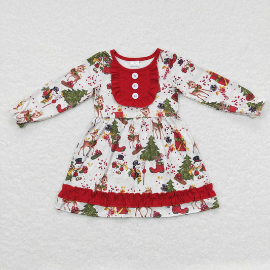 GLD0292 baby girl clothes deer tree girl christmas dress girl winter dress