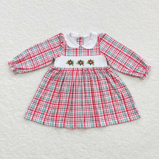 GLD0300 baby girl clothes girl smocked red plaid Christmas dress