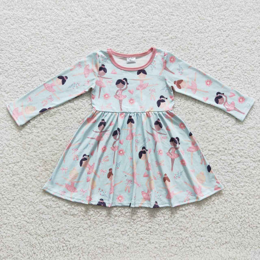 Cartoon dancing girl blue long sleeve dress GLD0309