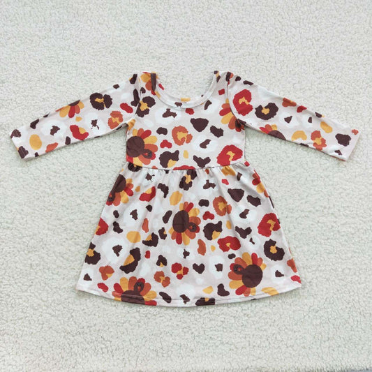 Little girl brown turkey leopard long sleeve dress GLD0320