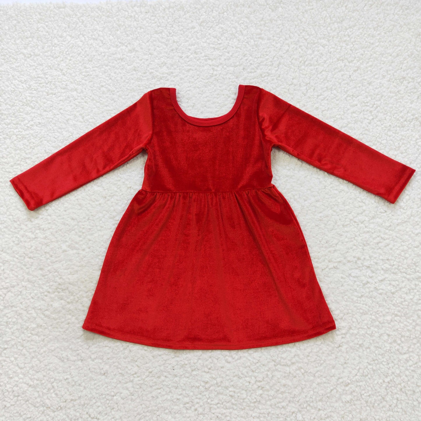 GLD0335 girl red velvet long sleeve dress