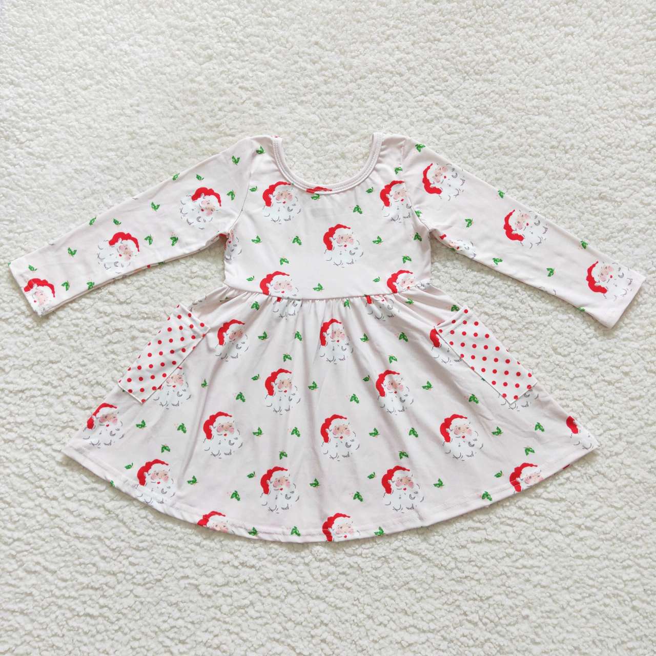 Sibling Baby Girls Santa Gingerbread Candy Cane Pockets Christmas Knee Length Dresses
