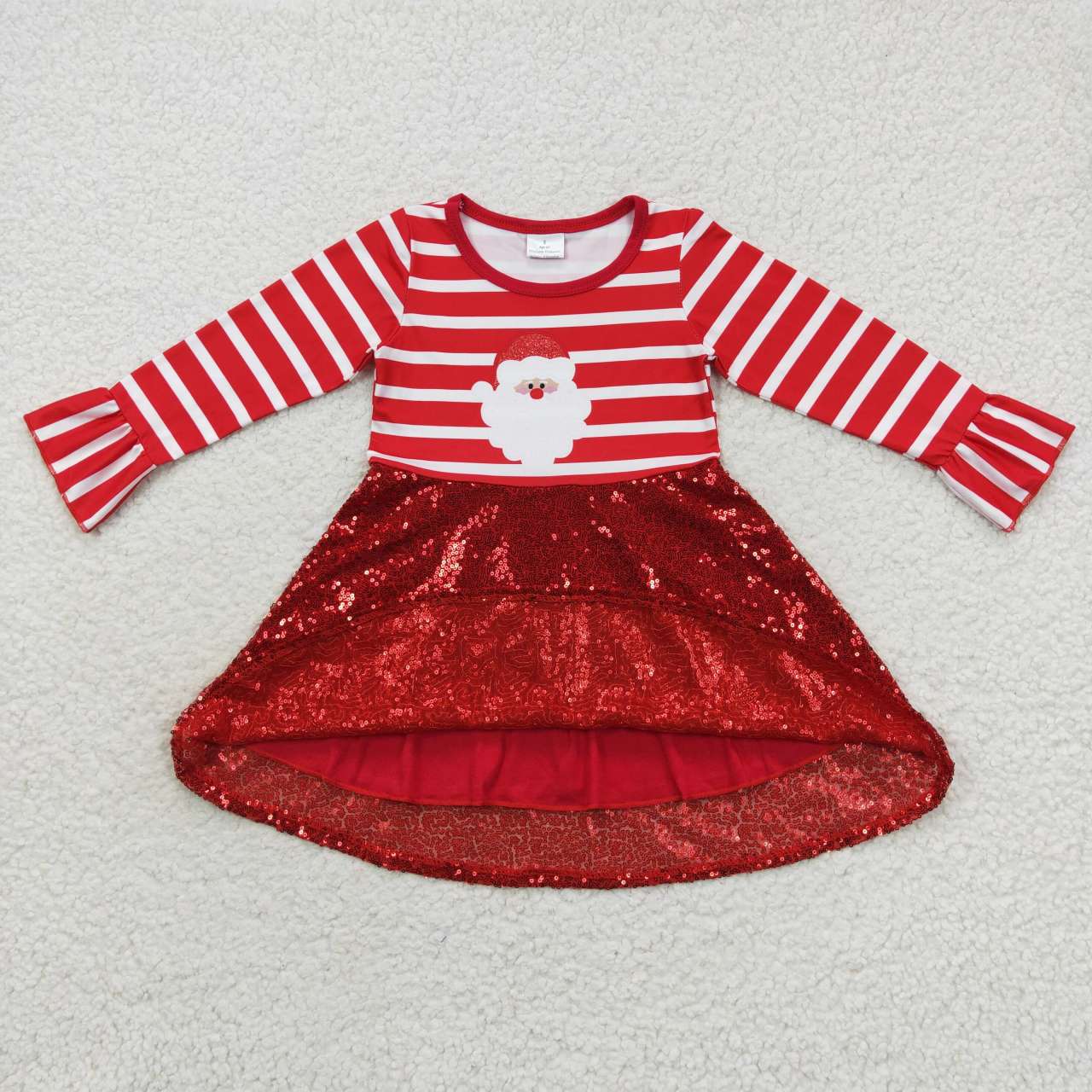 GLD0371 Christmas Santa girl red sequin long sleeve dress