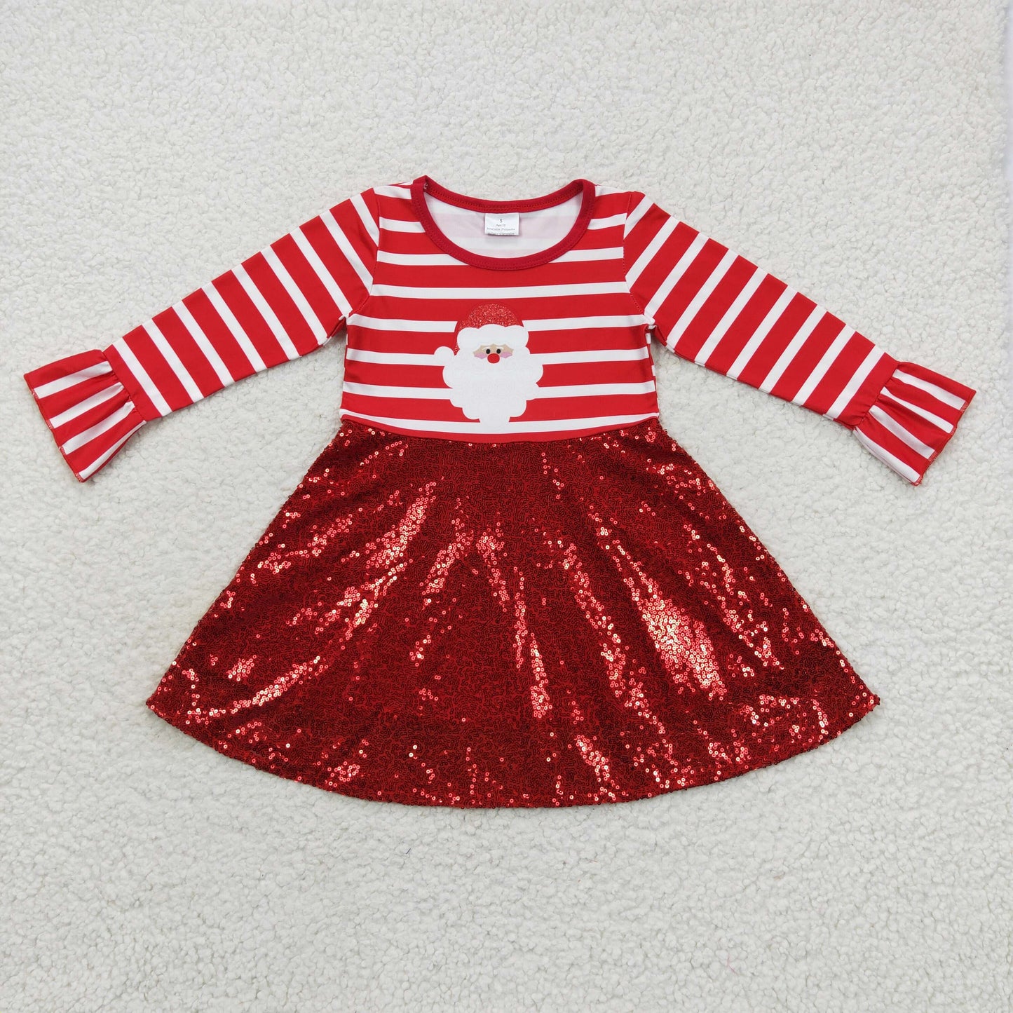 GLD0371 Christmas Santa girl red sequin long sleeve dress