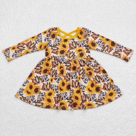 GLD0393 kids clothes girls sunflower winter long sleeve dress