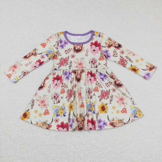 GLD0399 baby girl clothes alpine bullhead flowers girl winter dress