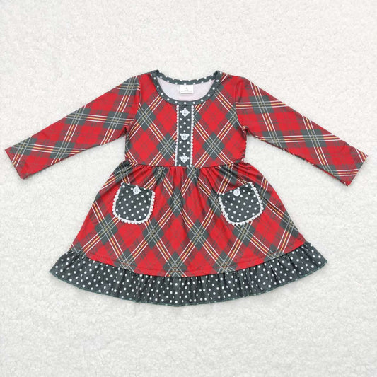 GLD0424 baby girl clothes lattice girl christmas dress