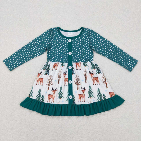 GLD0429 baby girl deer long sleeve dress