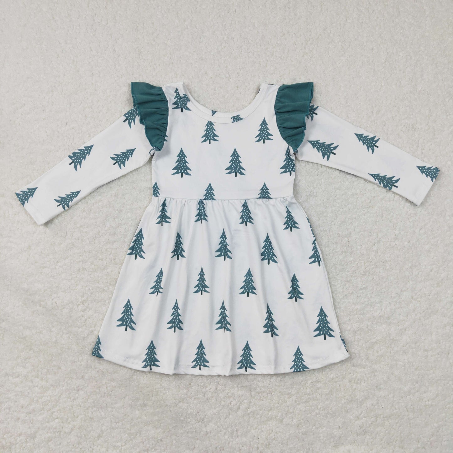 Sibling Baby Girls Bows Trees Plaid Christmas Ruffle Knee Length Dresses