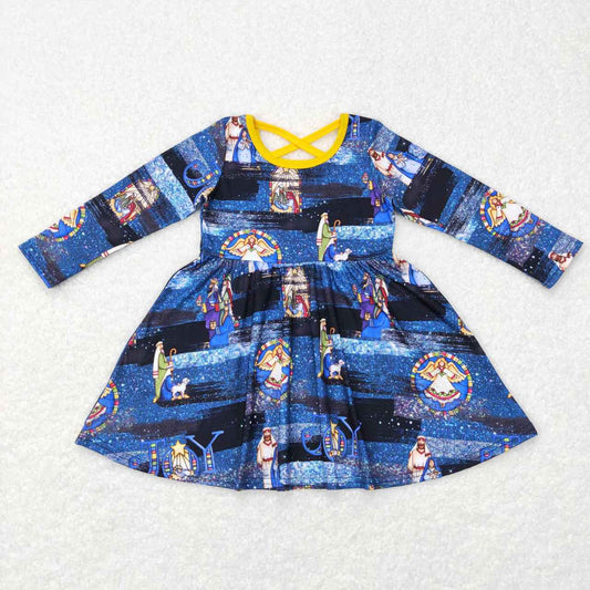 GLD0446 kids clothes girls Jesus winter long sleeve dress