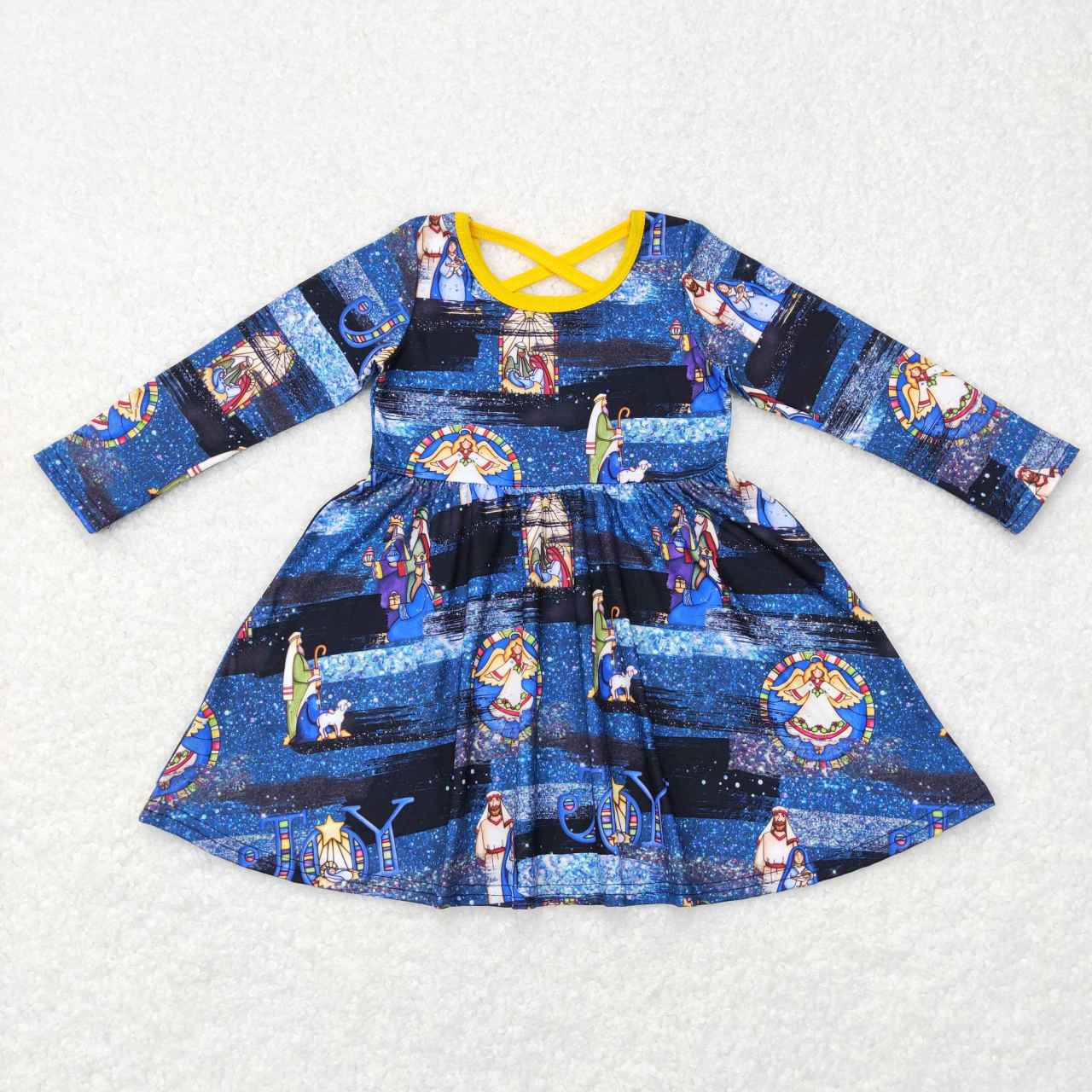 Sibling Baby Girls Blue Nativity Christmas Ruffle Knee Length Dresses