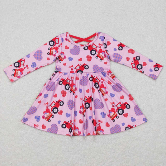 GLD0454 kids clothes girls truck print Valentine's Day dress