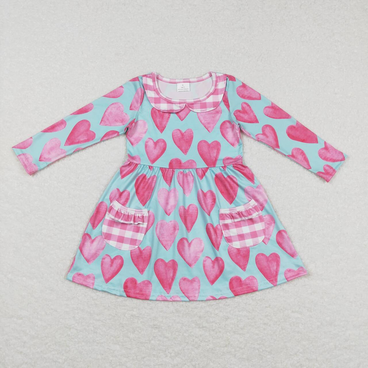 GLD0455  baby girl heart pink long sleeve dress