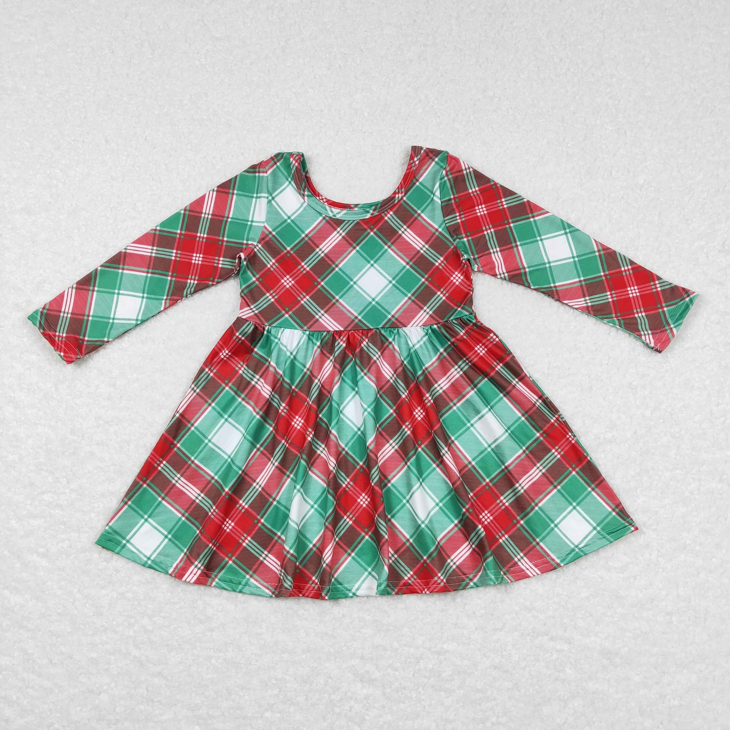 Sibling Baby Girls Green Red Checked Christmas Knee Length Dresses
