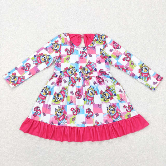 GLD0477  baby girl cartoon pink long sleeve dress