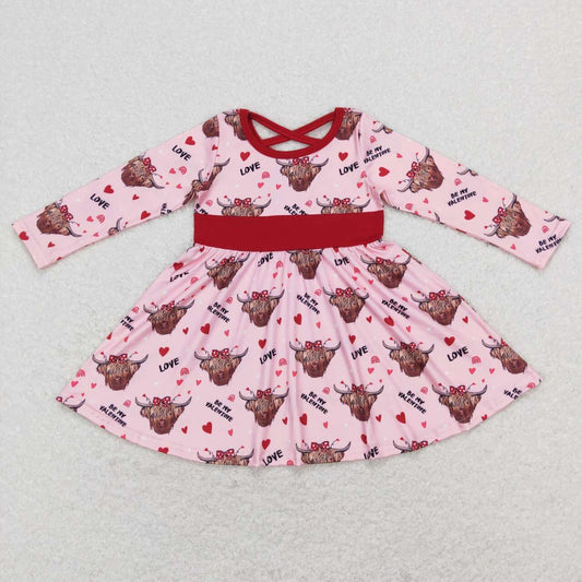 GLD0479 baby girl cow Valentine's Day long sleeve dress