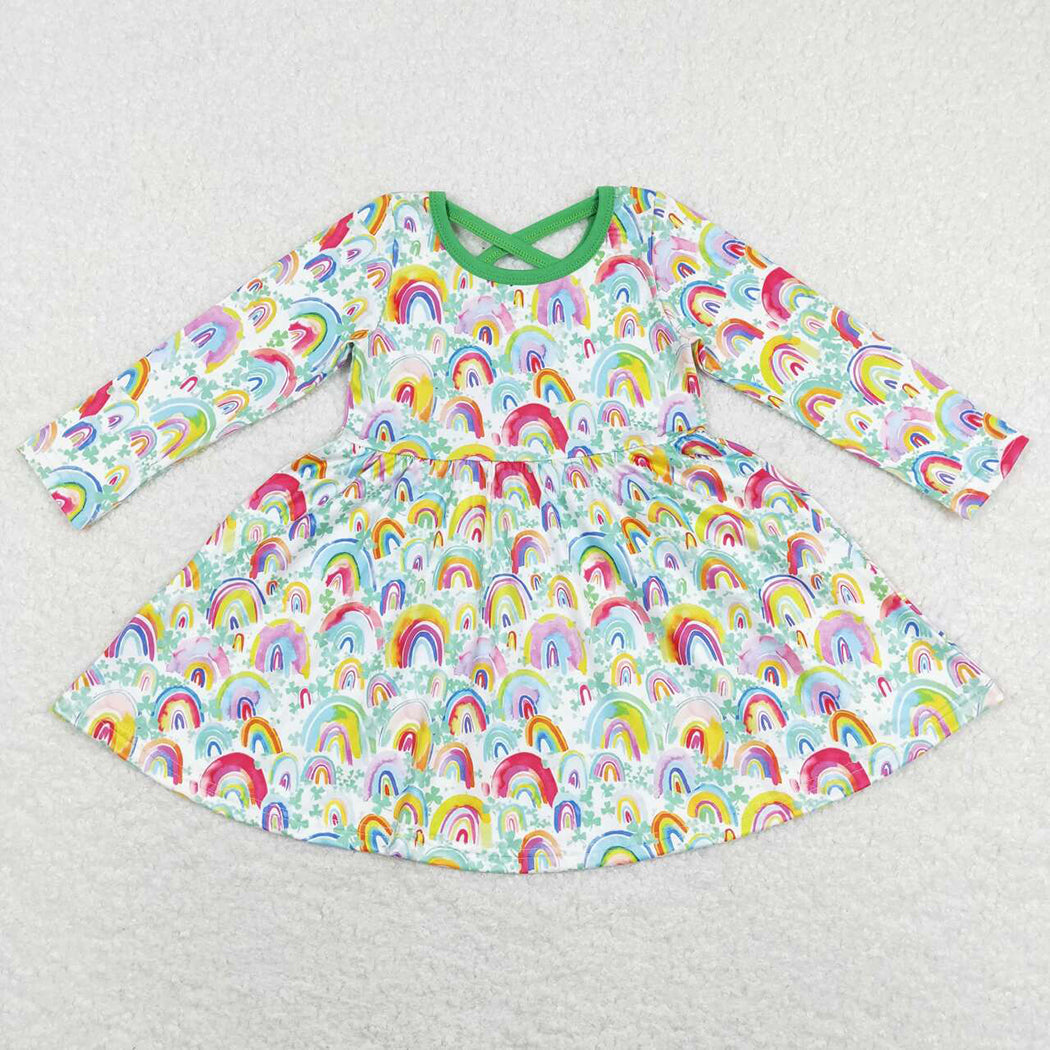 Sibling Baby Girls Colorful Rainbows Stars Plaid Knee Length Dresses
