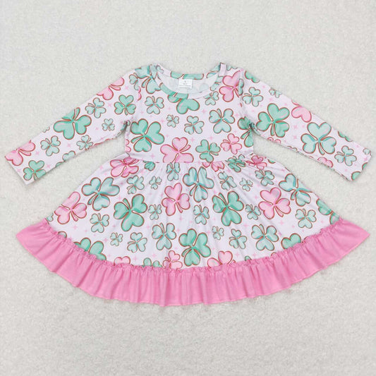 GLD0503 baby girl clothes girl four leaf clover girl st. patrick dress