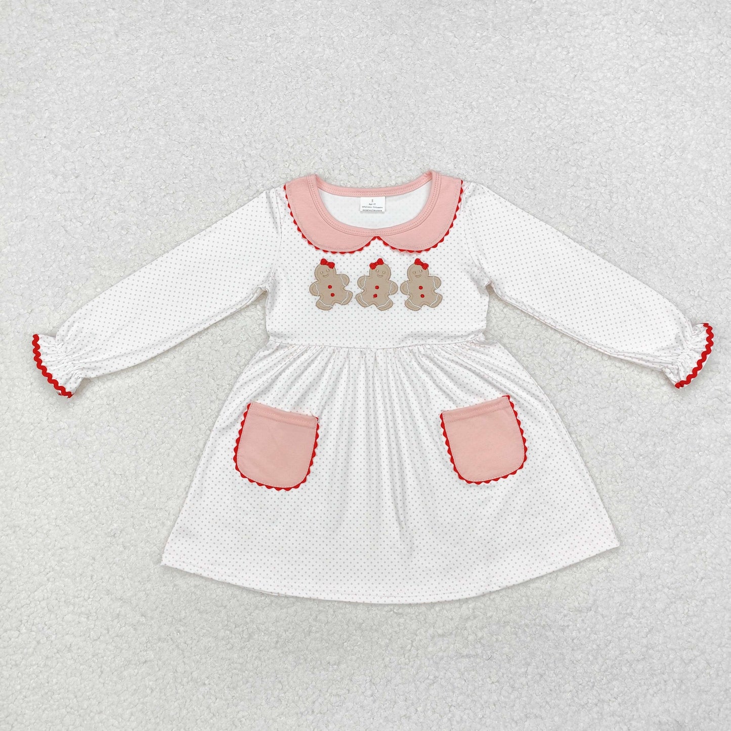 Sibling Baby Girls Embroidery Gingerbread Christmas Knee Length Dress Footie Rompers Clothes Sets