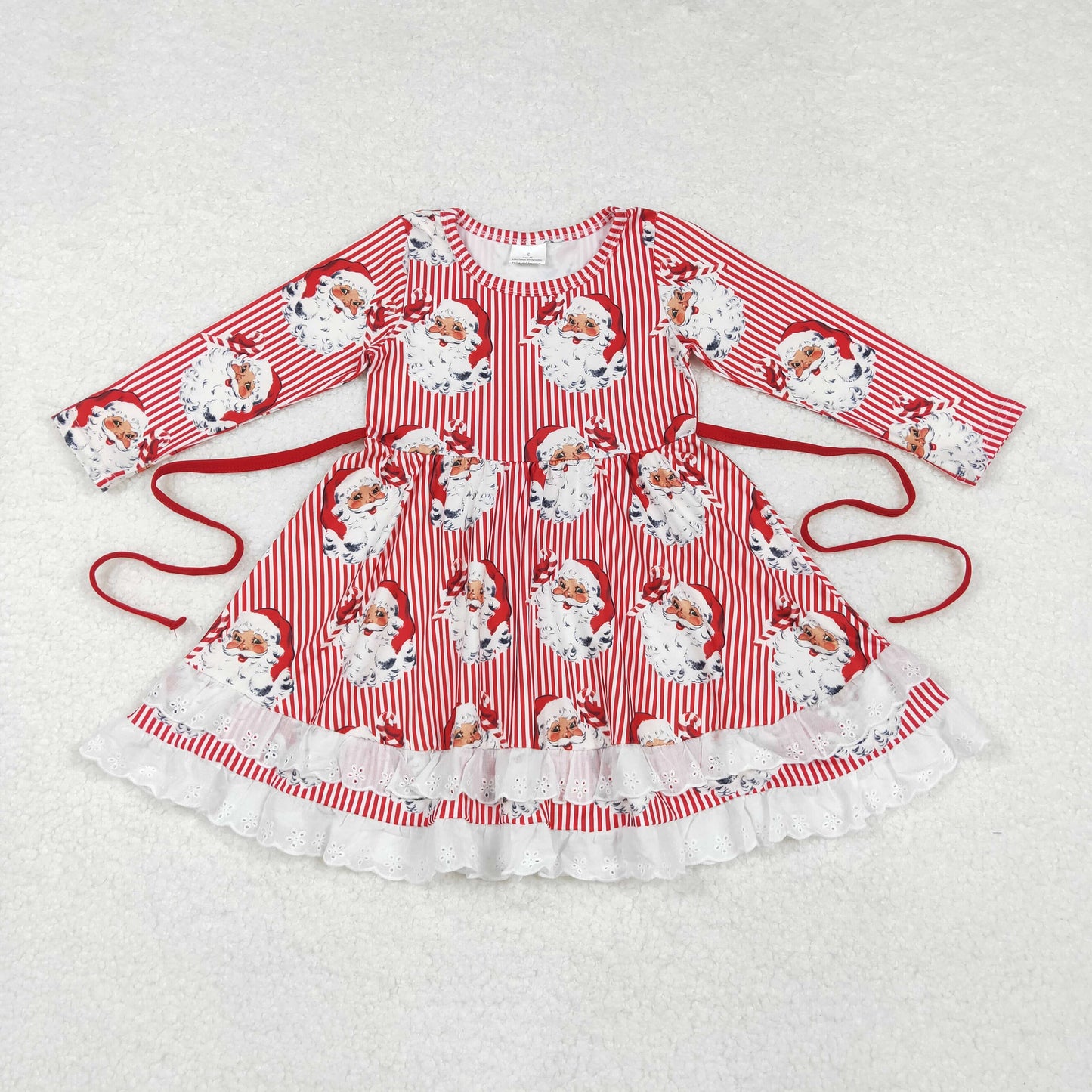 Sibling Baby Girls Santa Plaid Button Pockets Christmas Ruffle Knee Length Dresses