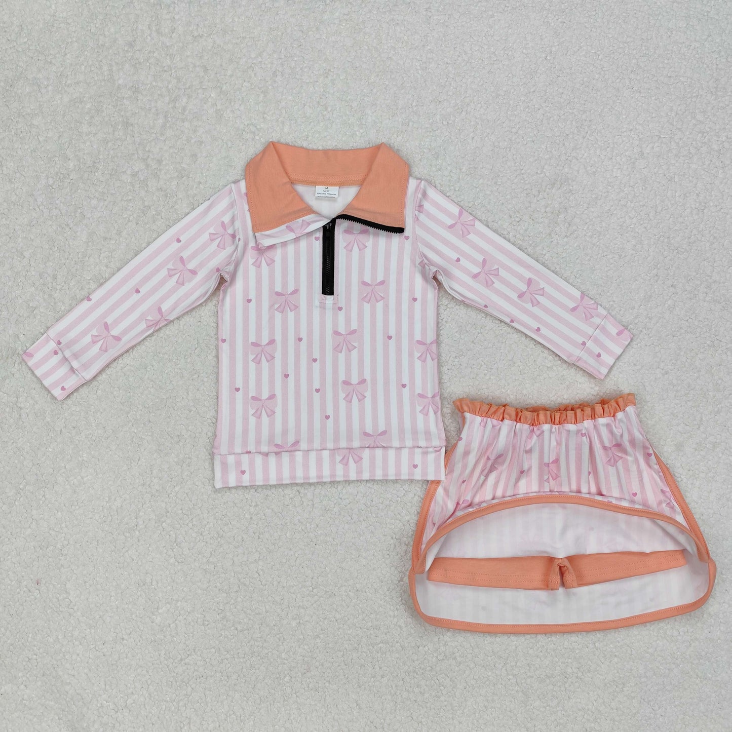 7 Colors Sibling Baby Girls Flowers Bows Zip Top Skirt Skort Bottoms Sets