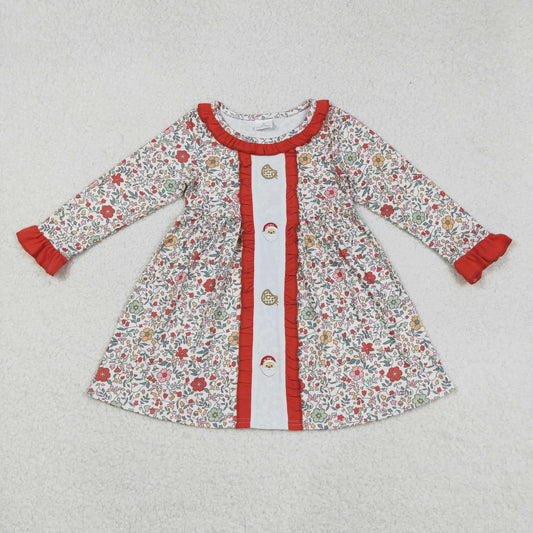 GLD1062 Baby Girls Red Floral Embroidery Santa Cookie Christmas Knee Length Dresses
