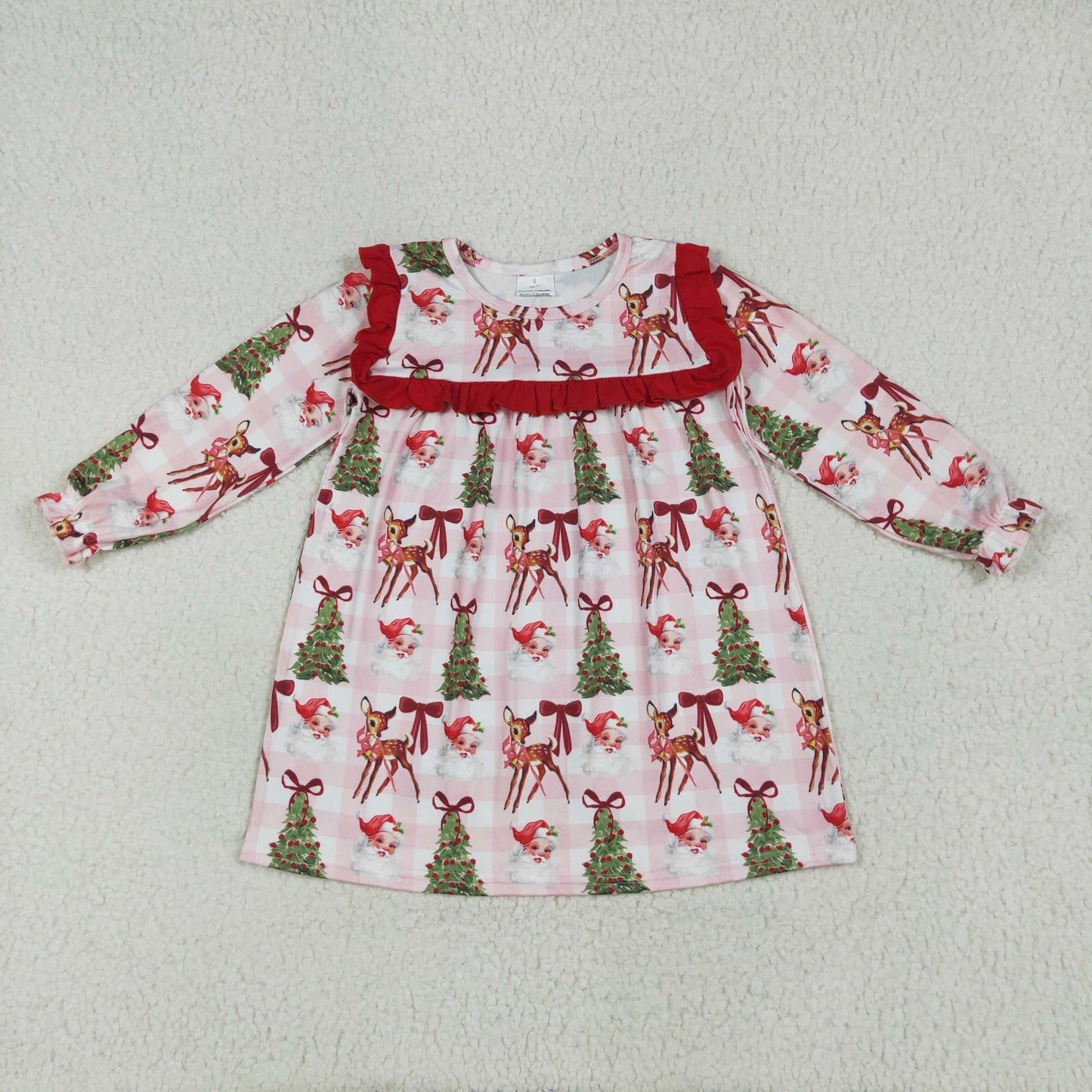 Sibling Baby Girls Bows Santa Trees Plaid Christmas Ruffle Knee Length Dresses
