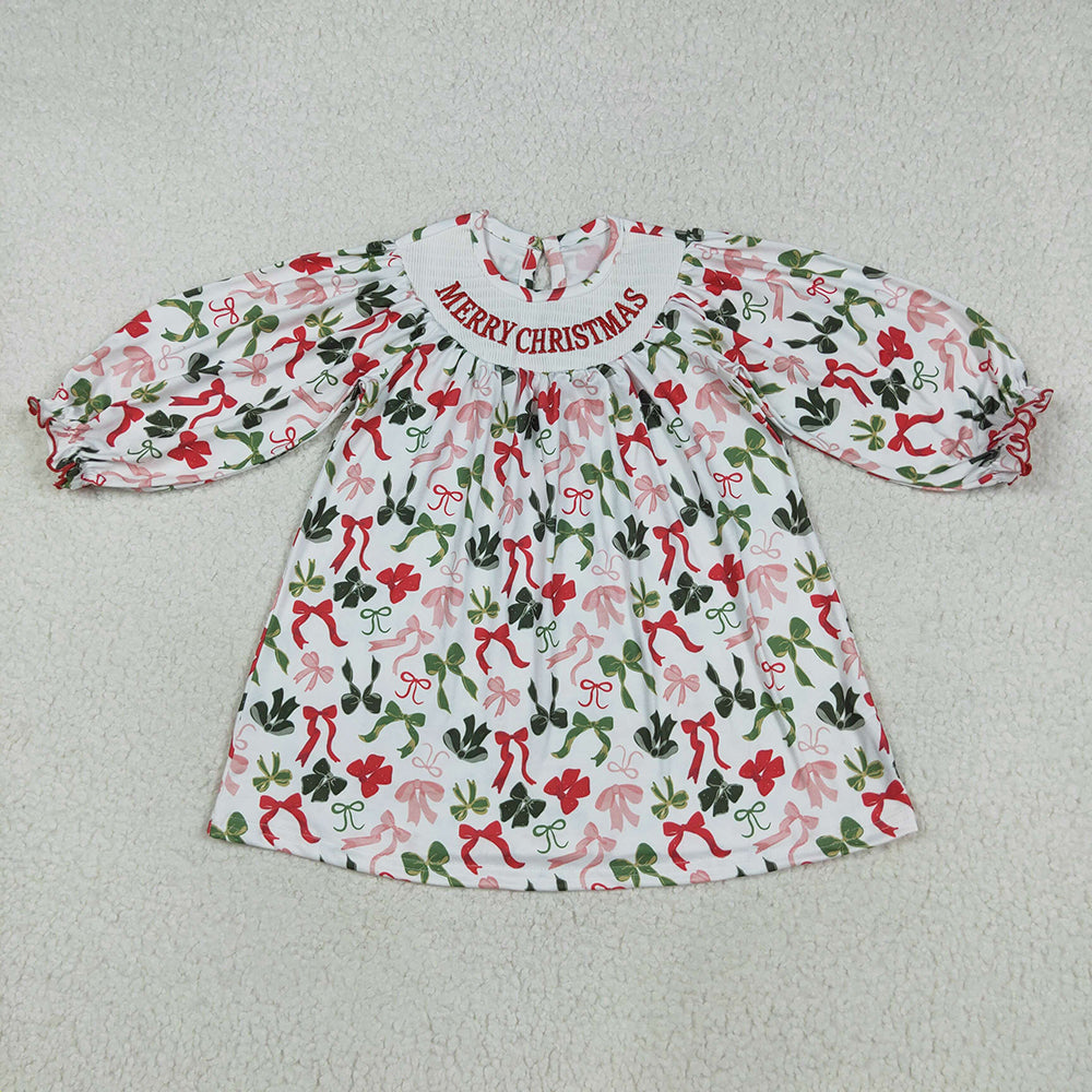 Sibling Baby Girls Smocked Embroidery Merry Christmas Rompers Dresses