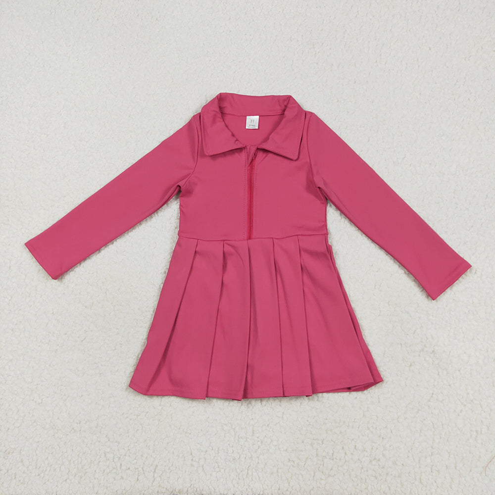 GLD1146 toddler girl clothes Hotpink Long Sleeve Zip athletic yoga Pleated dresses