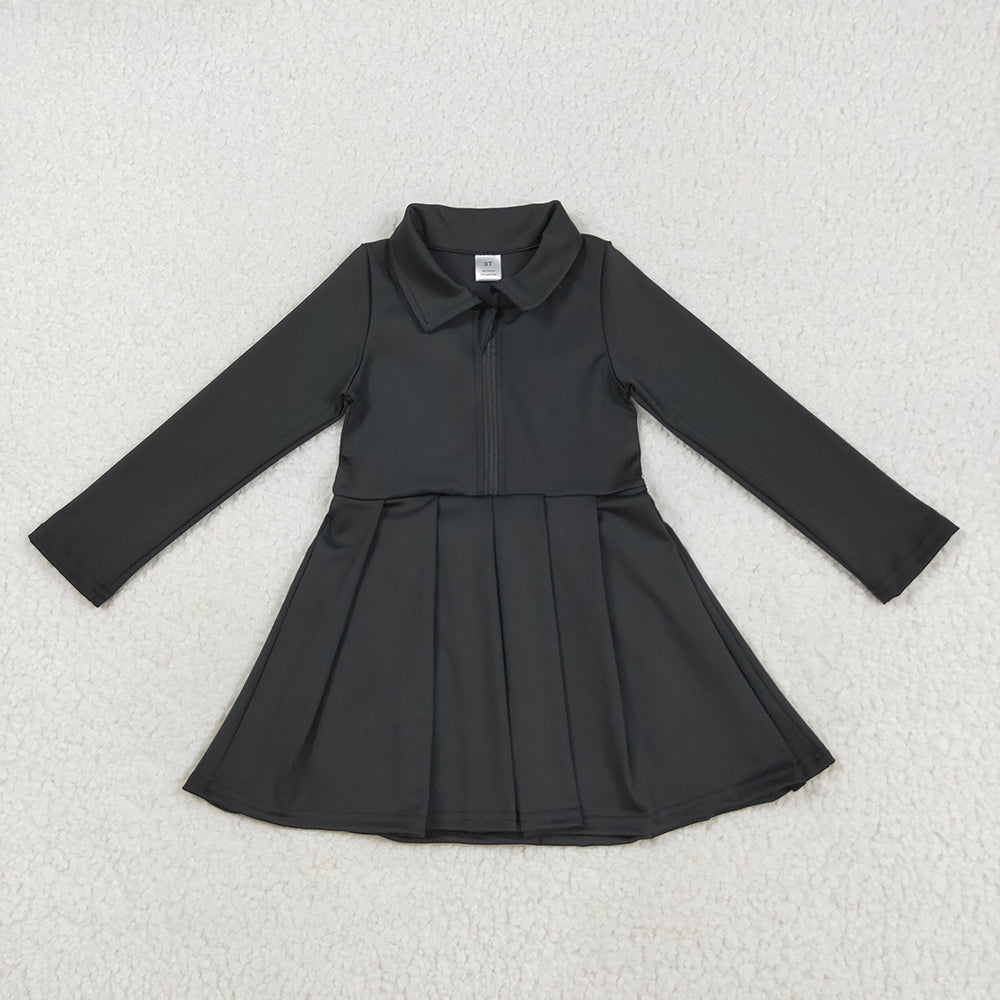 GLD1150 toddler girl clothes black Long Sleeve Zip athletic yoga Pleated dresses