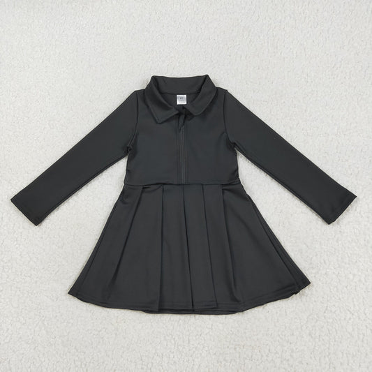 GLD1150 toddler girl clothes black Long Sleeve Zip athletic yoga Pleated dresses