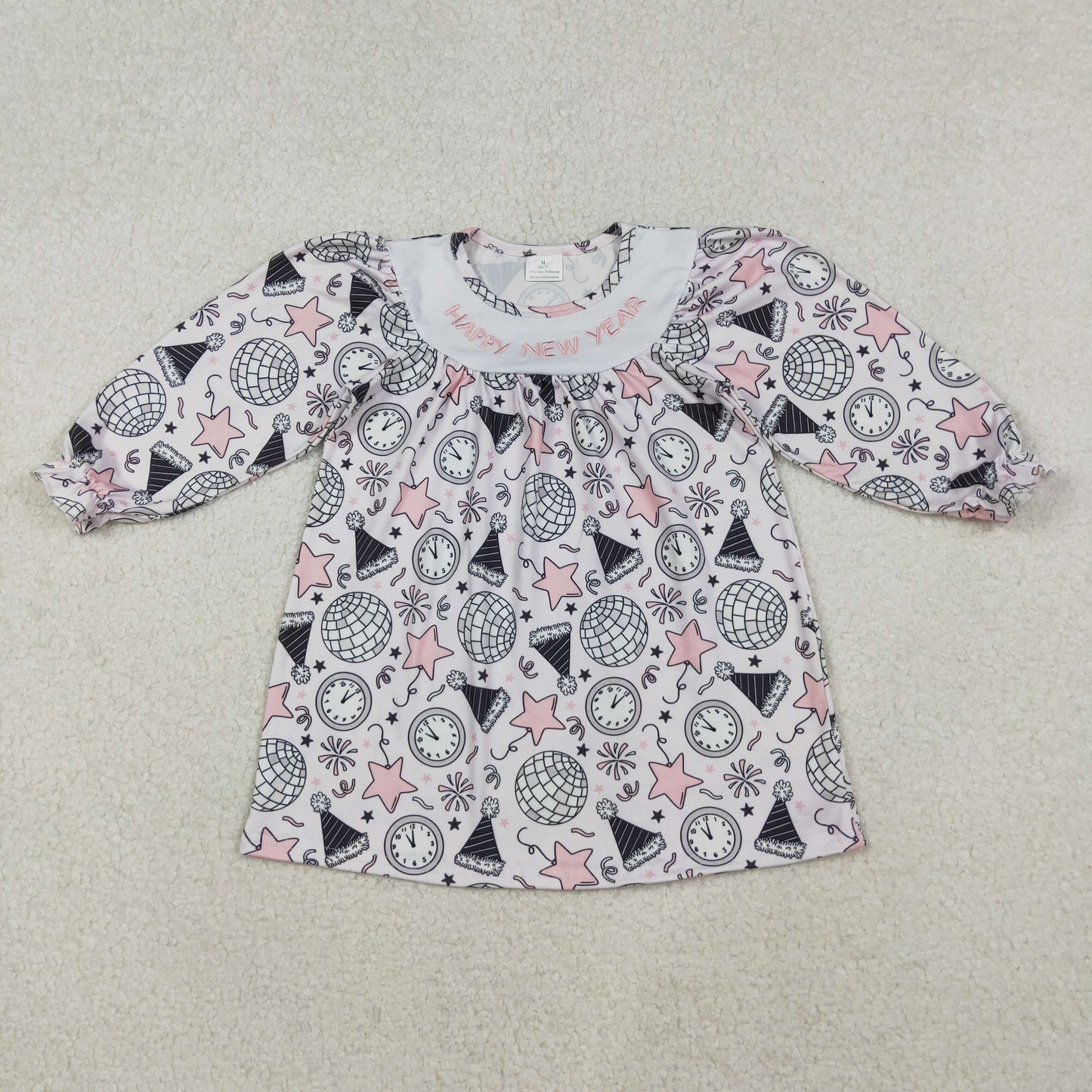 GLD1231 Baby Girls Embroidery Happy New Year Stars Firework Knee Length Dresses