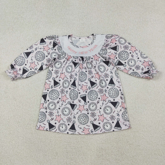 GLD1231 Baby Girls Embroidery Happy New Year Stars Firework Knee Length Dresses