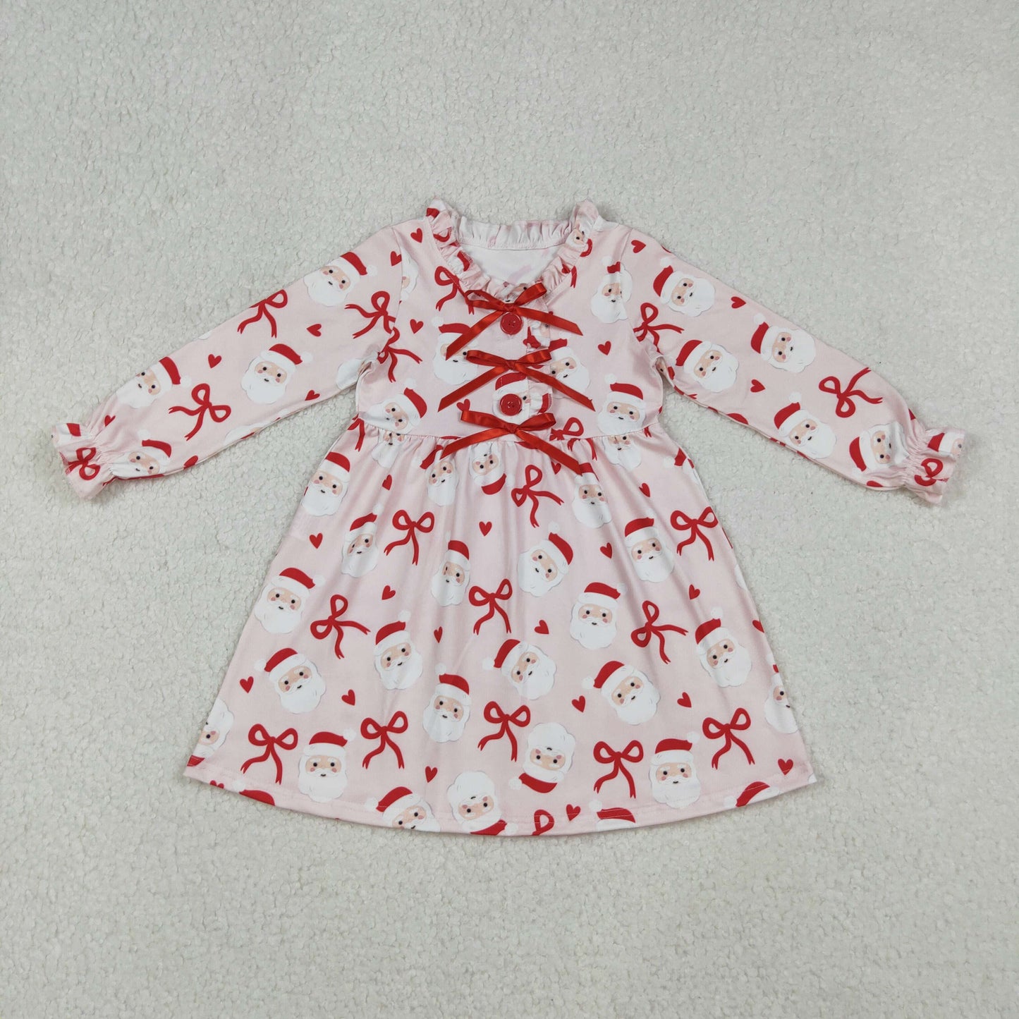 GLD1233 Baby Girls Red Bows Santa Hearts Button Christmas Knee Length Dresses