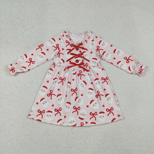 GLD1233 Baby Girls Red Bows Santa Hearts Button Christmas Knee Length Dresses
